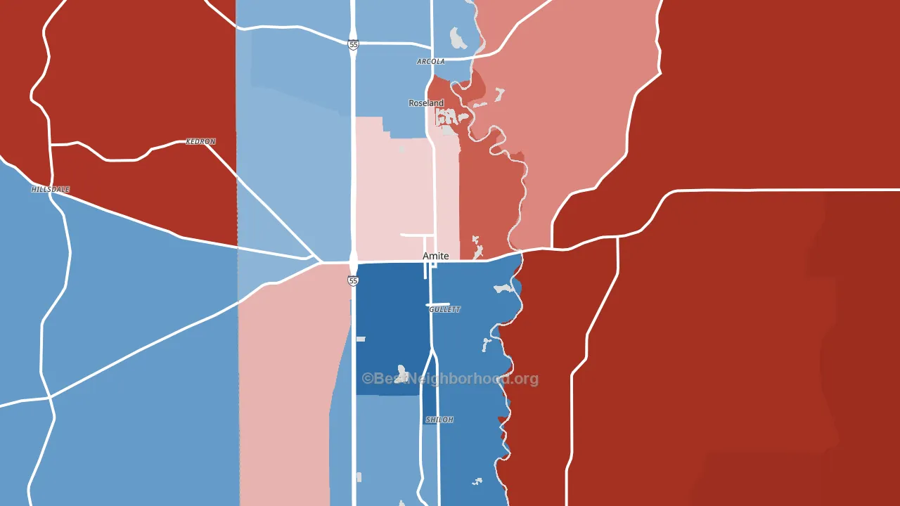 Amite City, LA block-group political-lean map
