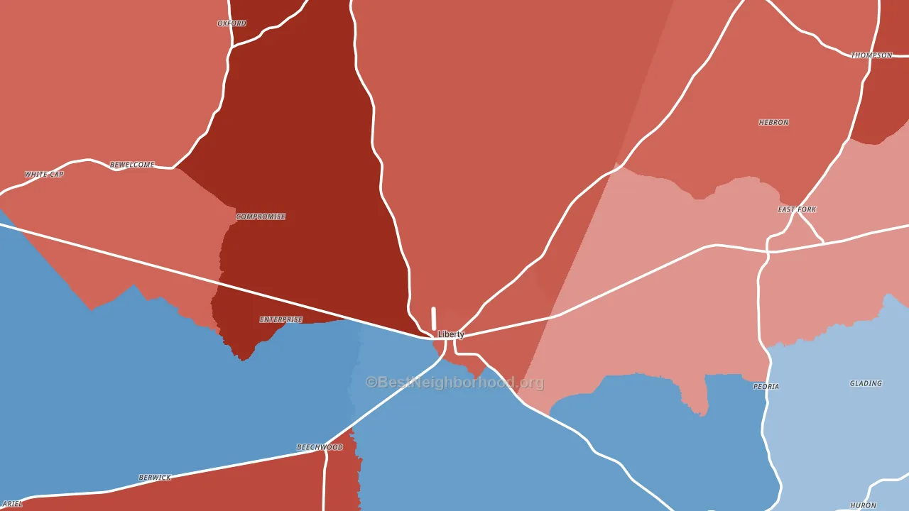 Amite County, MS block-group political-lean map