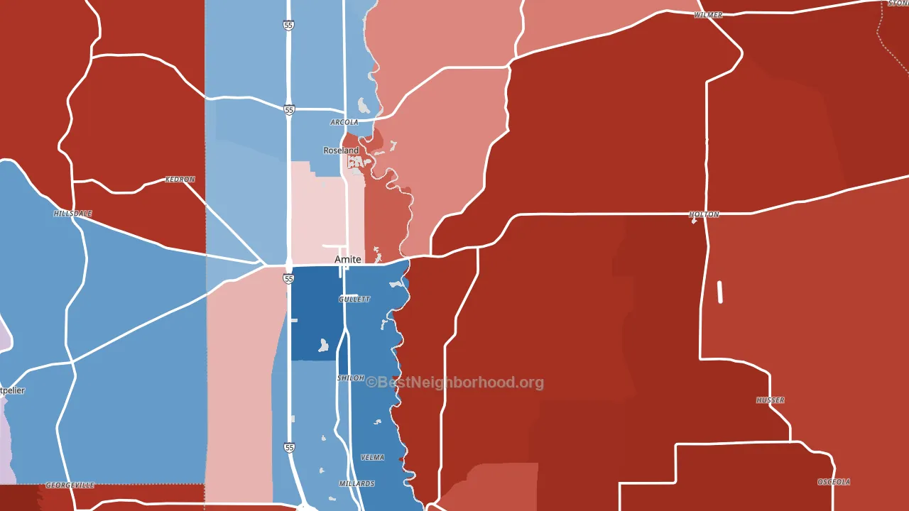 Amite, LA block-group political-lean map