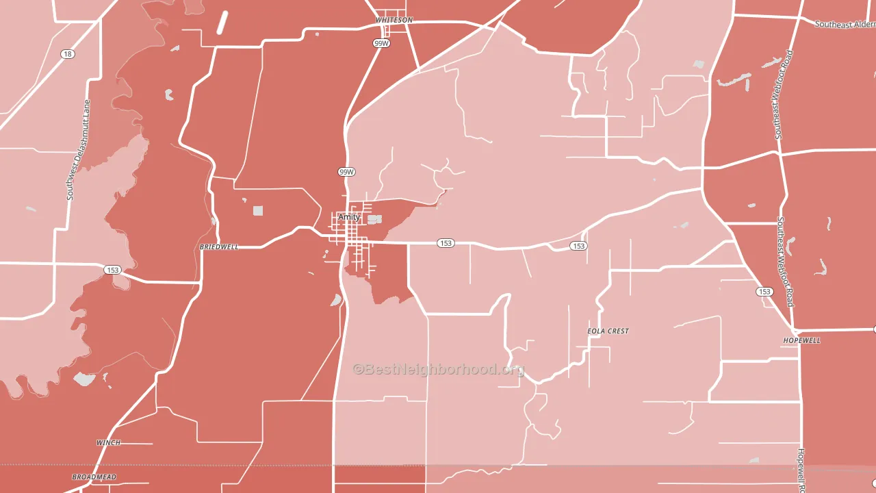 Amity, OR block-group political-lean map
