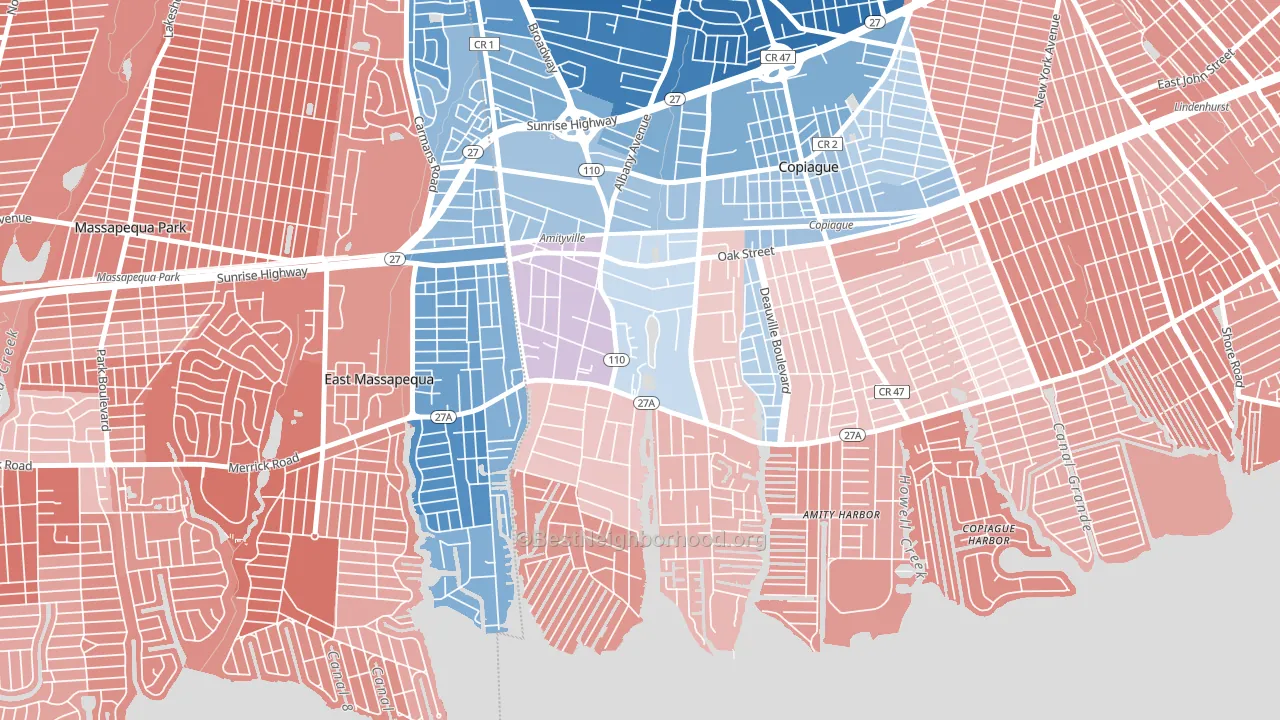 Amityville, NY block-group political-lean map