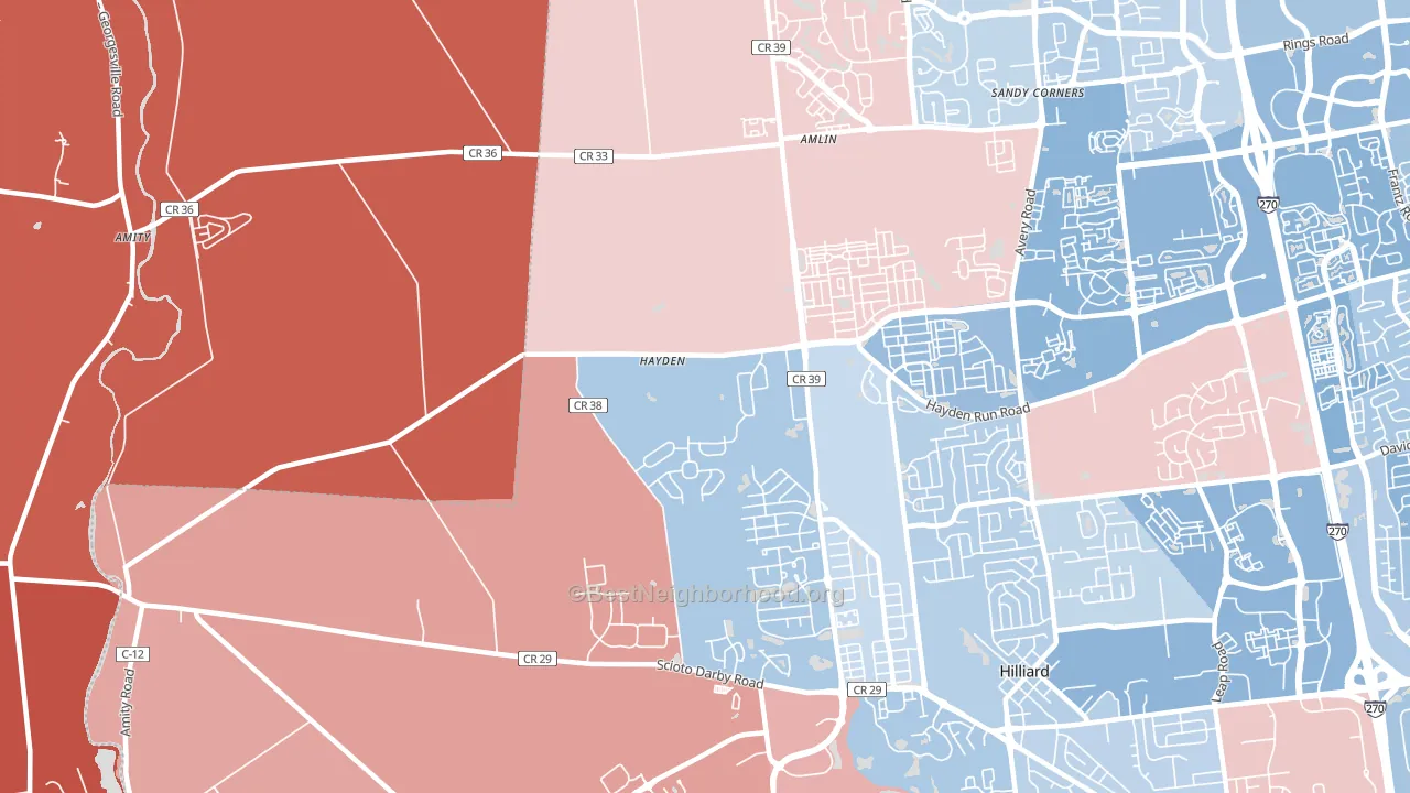 Amlin, OH block-group political-lean map