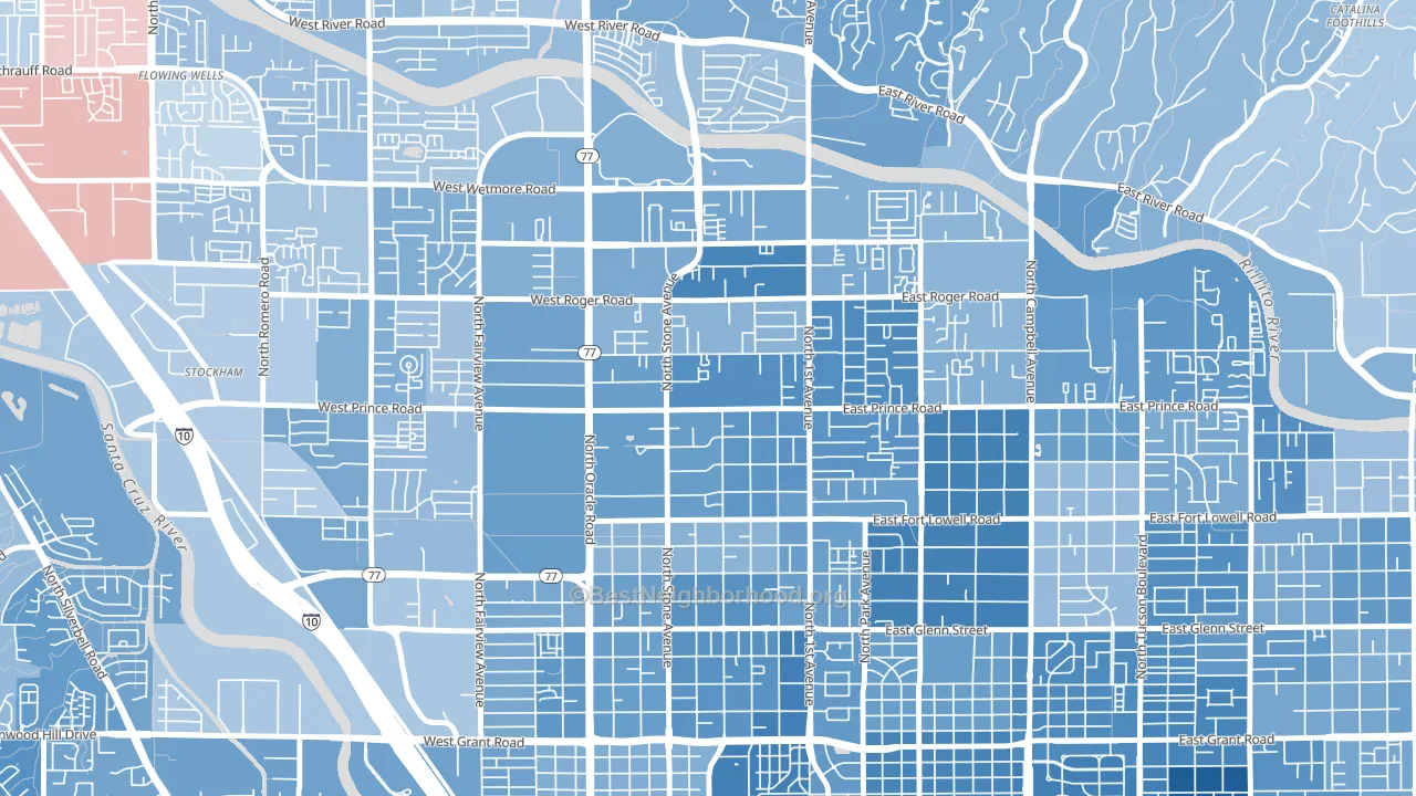 Amphi, Tucson, AZ block-group political-lean map