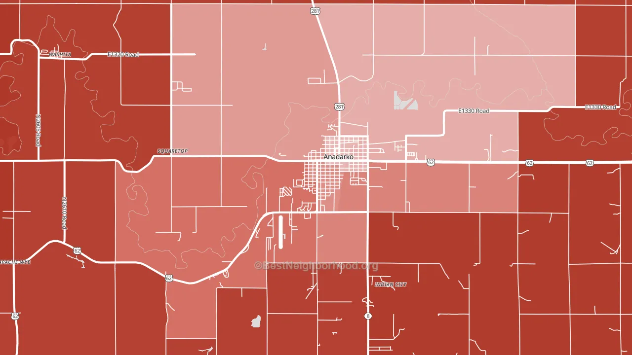 Anadarko, OK block-group political-lean map