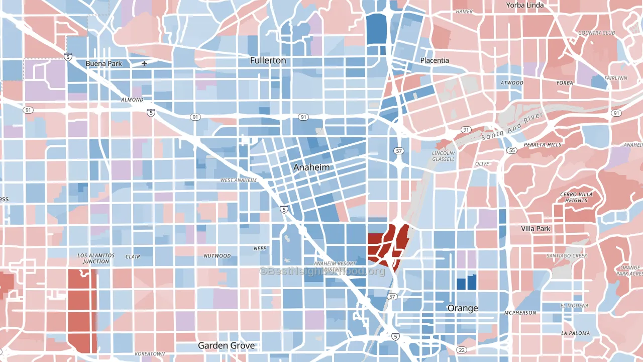 Anaheim, CA block-group political-lean map