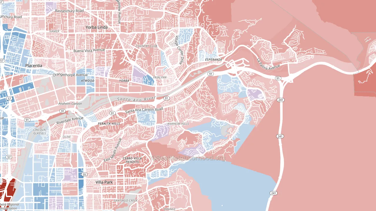 Anaheim Hills, Anaheim, CA block-group political-lean map