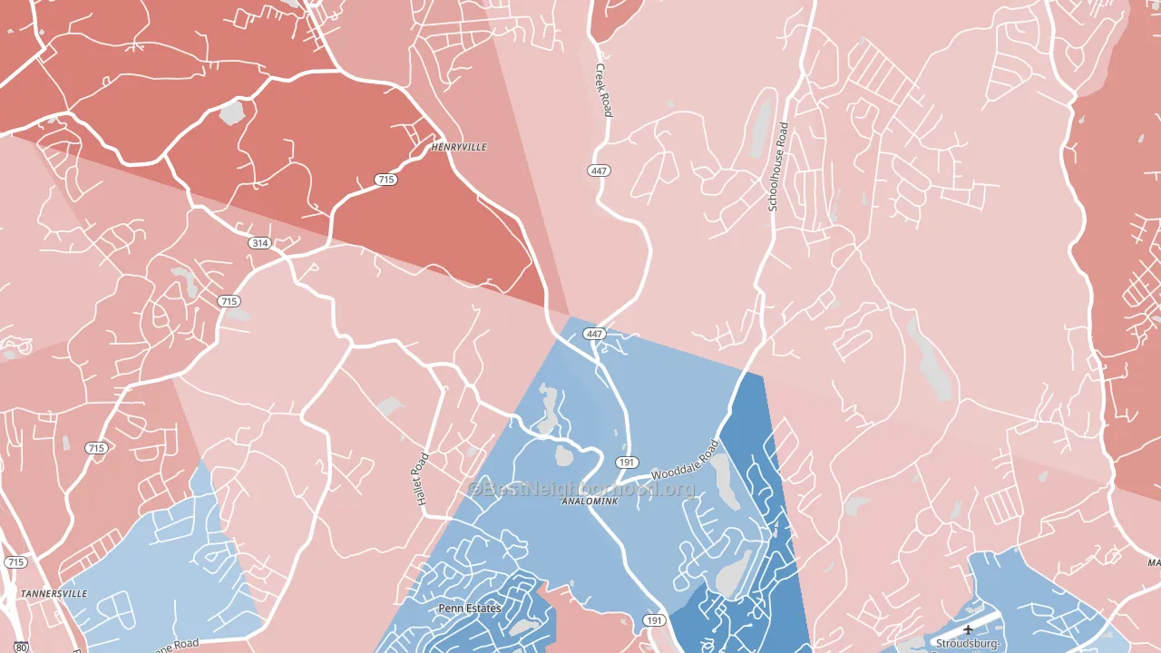 Analomink, PA block-group political-lean map
