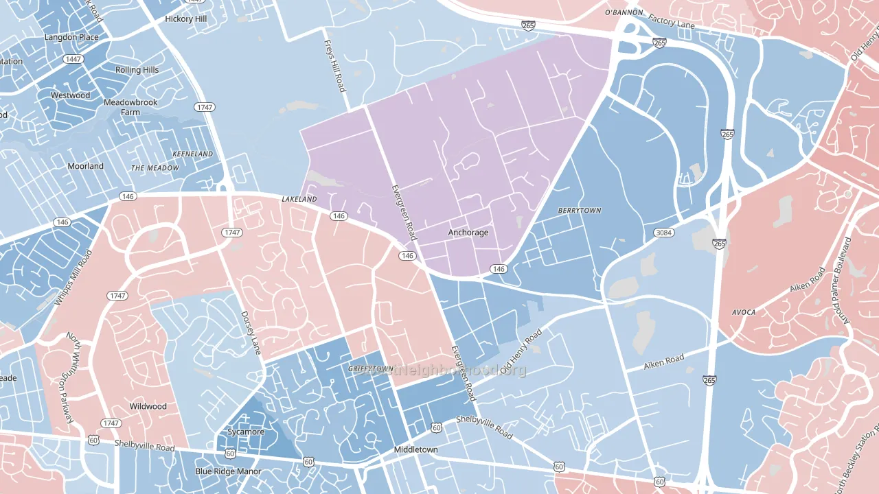 Anchorage, KY block-group political-lean map