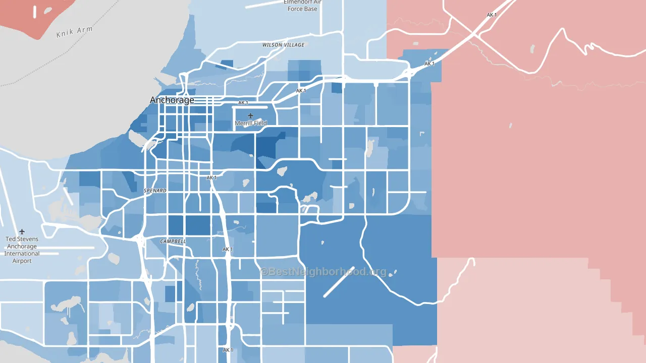 Anchorage Municipality, AK block-group political-lean map