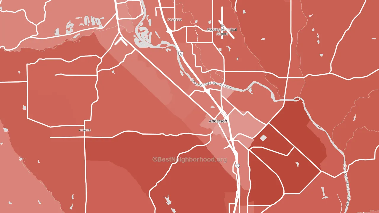 Anderson, CA block-group political-lean map