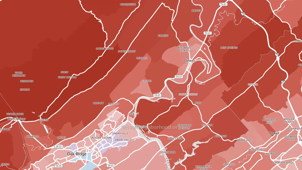 Anderson County, TN block-group political-lean map