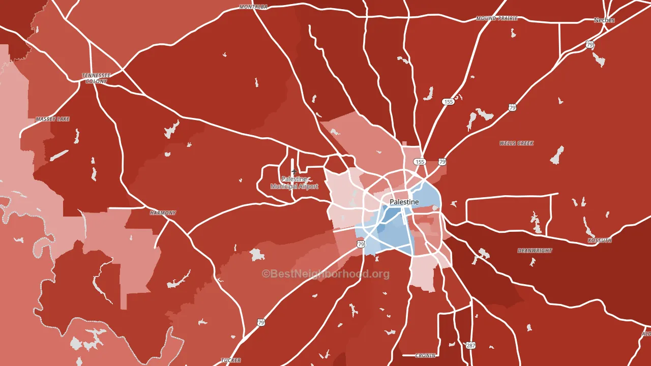 Anderson County, TX block-group political-lean map