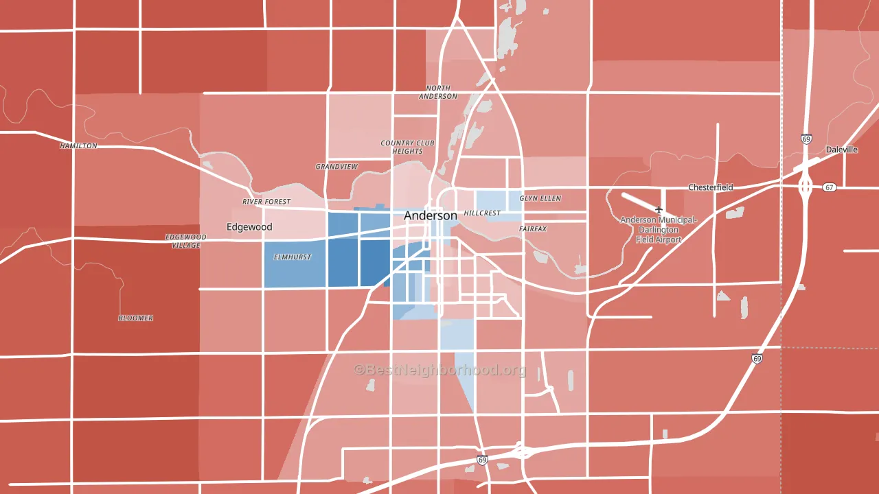 Anderson, IN block-group political-lean map