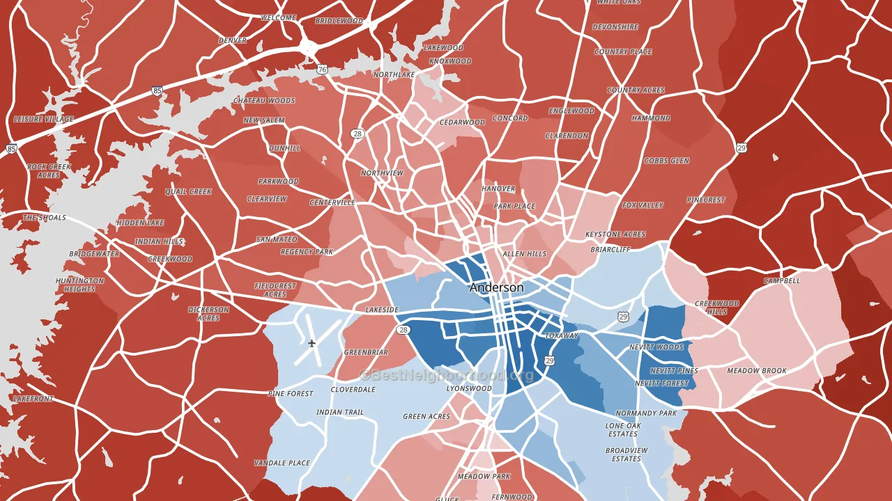 Anderson, SC block-group political-lean map