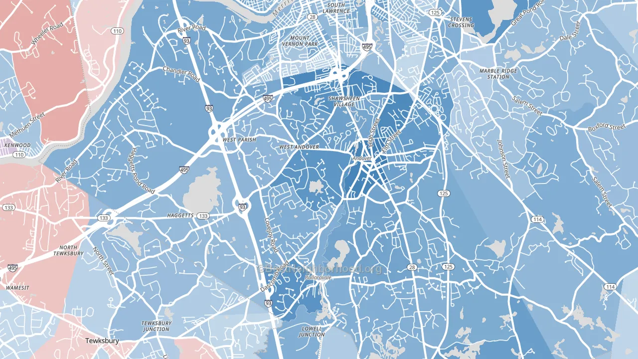 Andover, MA block-group political-lean map