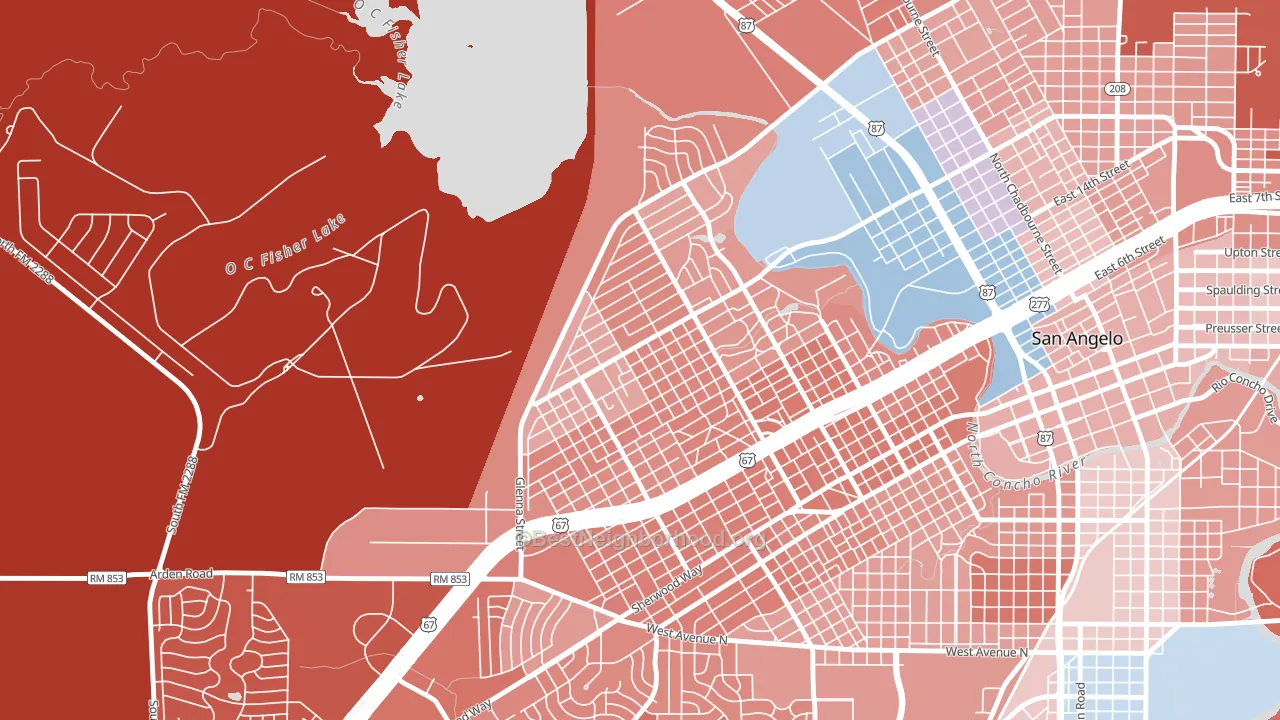 Angelo Heights, San Angelo, TX block-group political-lean map