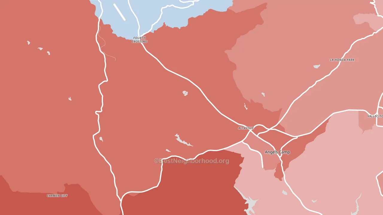 Angels Camp, CA block-group political-lean map