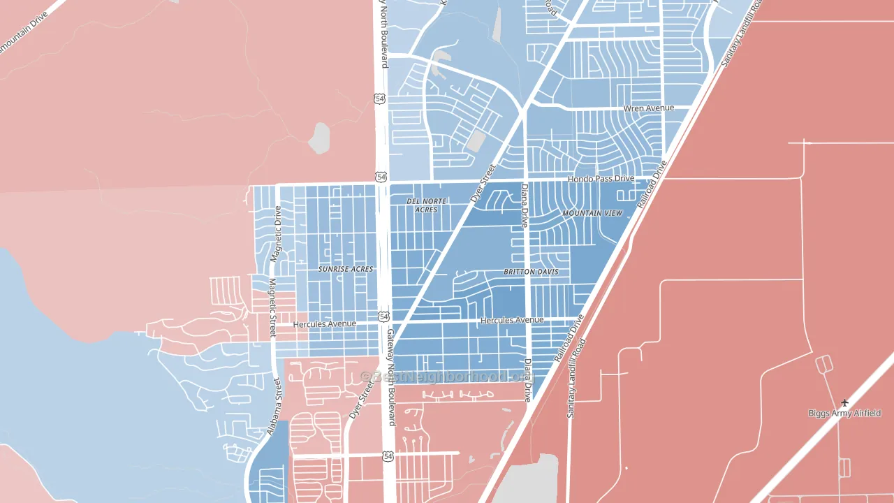 Angels Triangle, El Paso, TX block-group political-lean map
