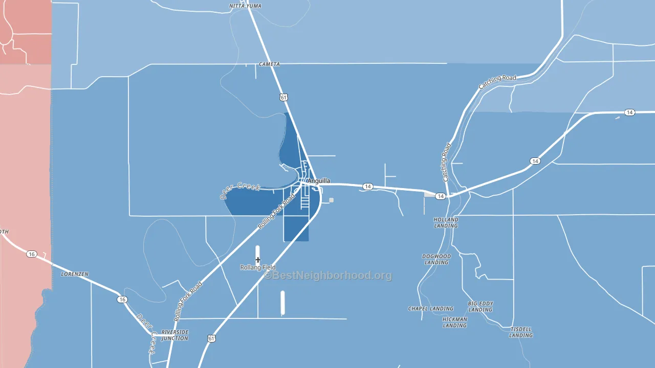 Anguilla, MS block-group political-lean map