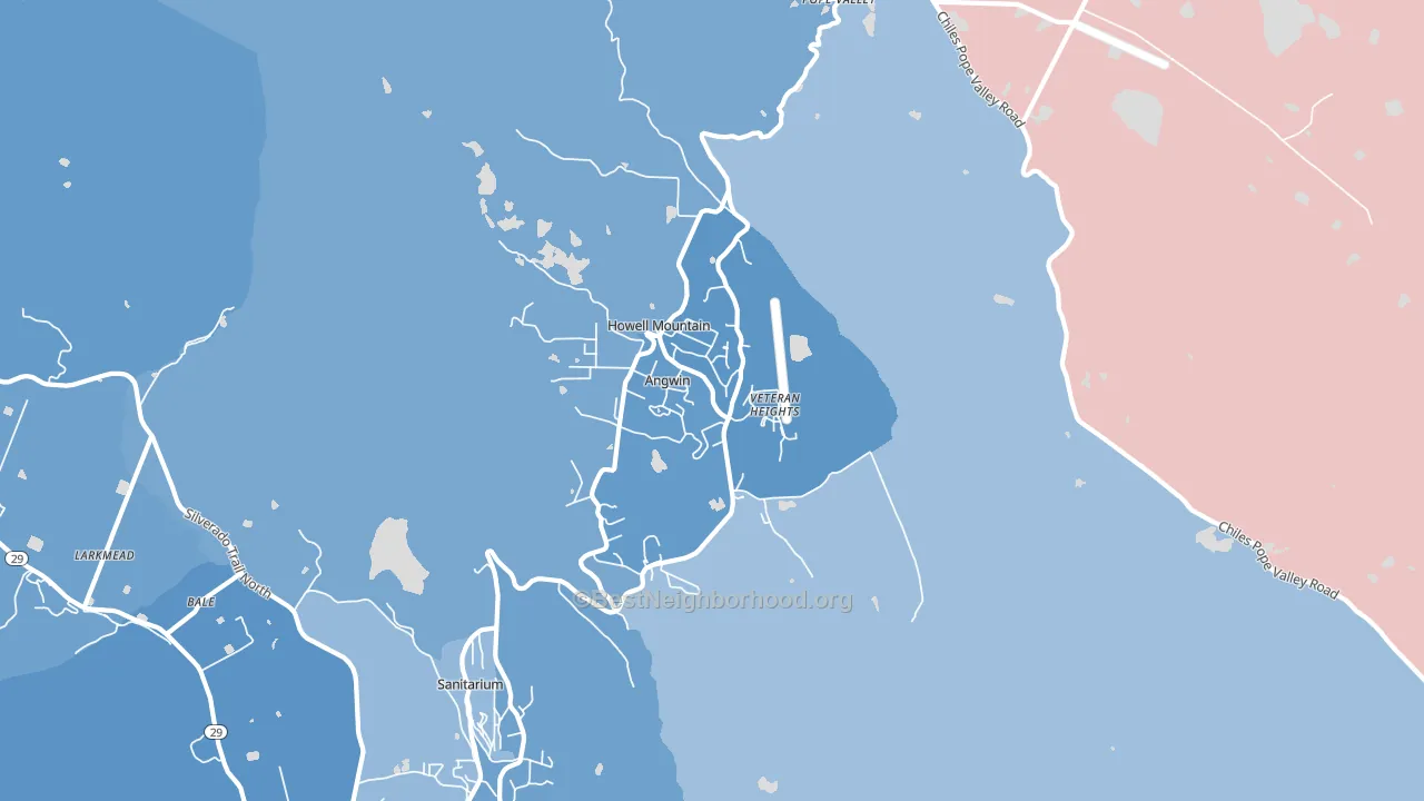 Angwin, CA block-group political-lean map