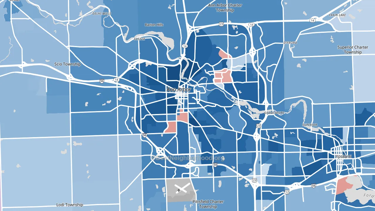 Ann Arbor, MI block-group political-lean map