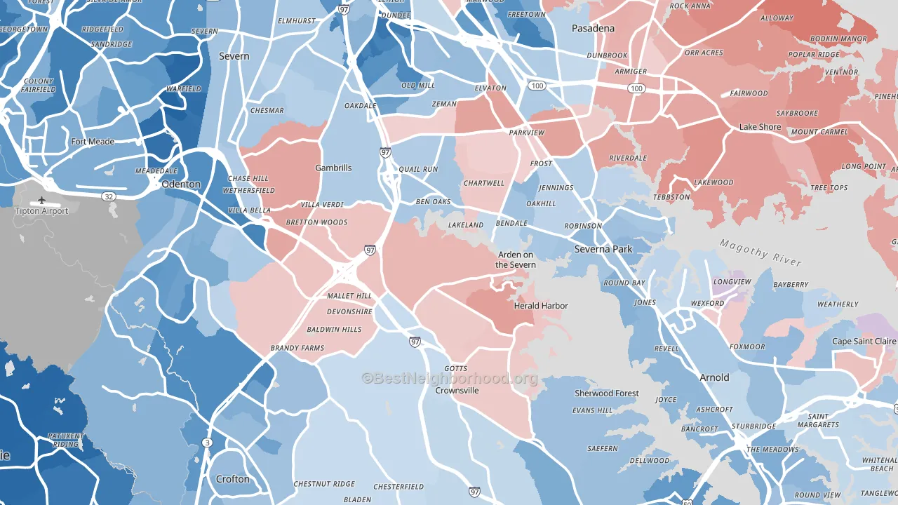 Anne Arundel County, MD block-group political-lean map