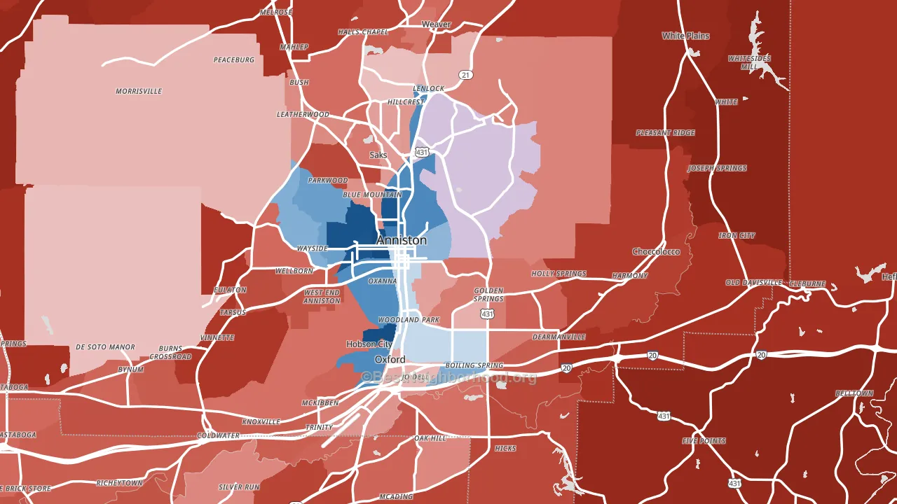 Anniston, AL block-group political-lean map