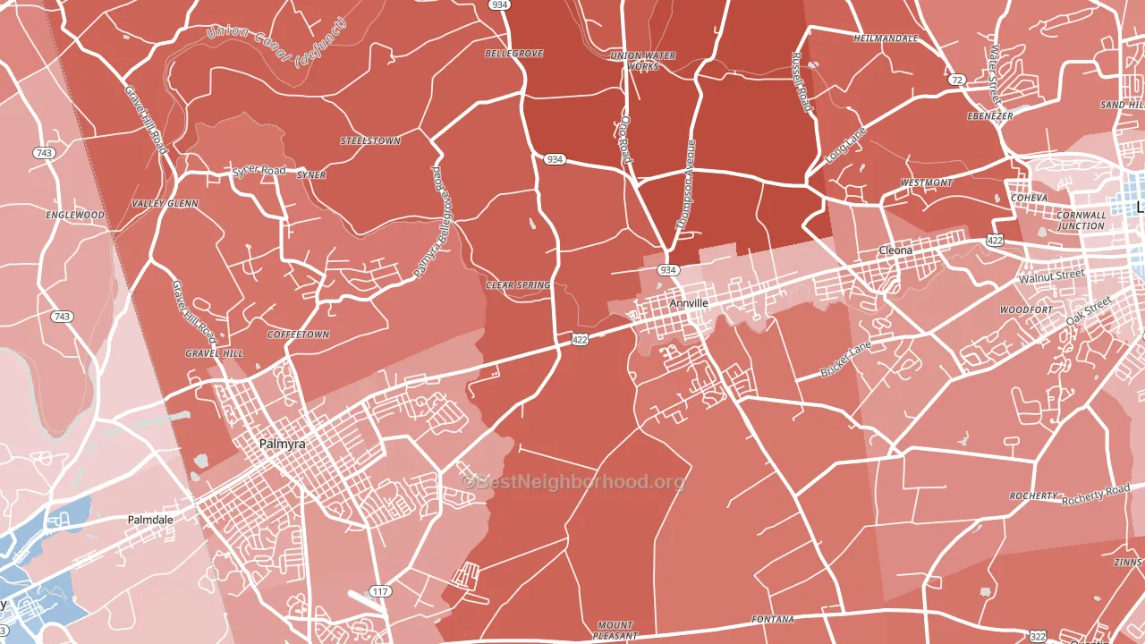 Annville, PA block-group political-lean map