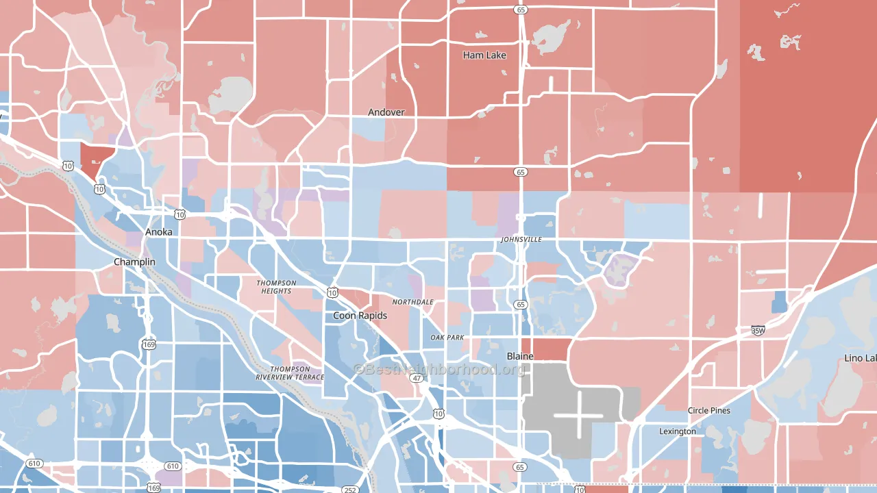 Anoka County, MN block-group political-lean map
