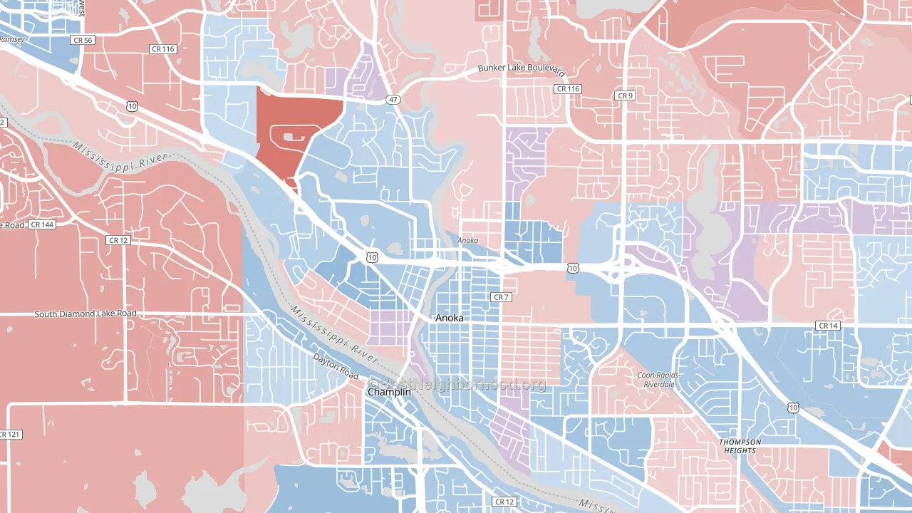 Anoka, MN block-group political-lean map