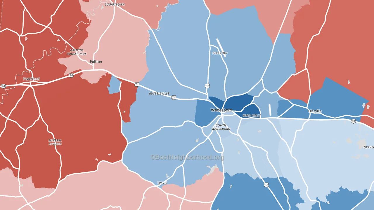 Anson County, NC block-group political-lean map