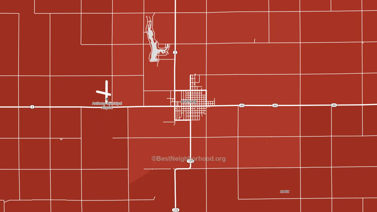Anthony, KS block-group political-lean map