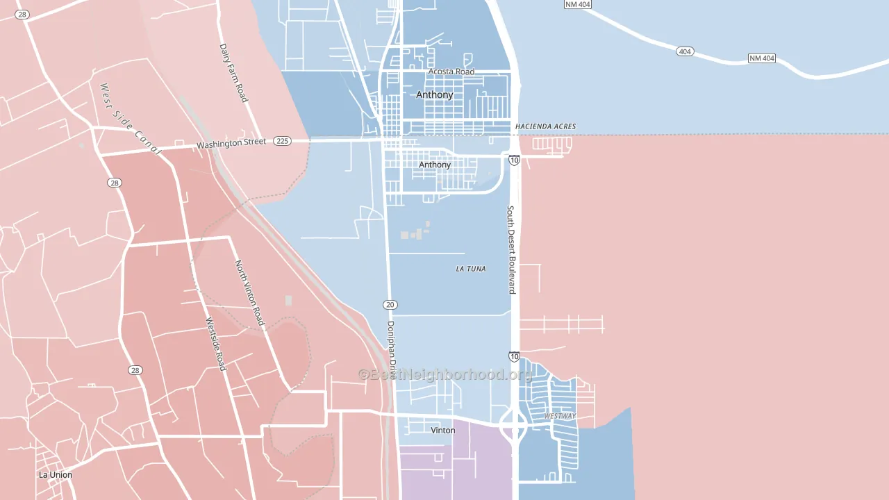 Anthony, TX block-group political-lean map