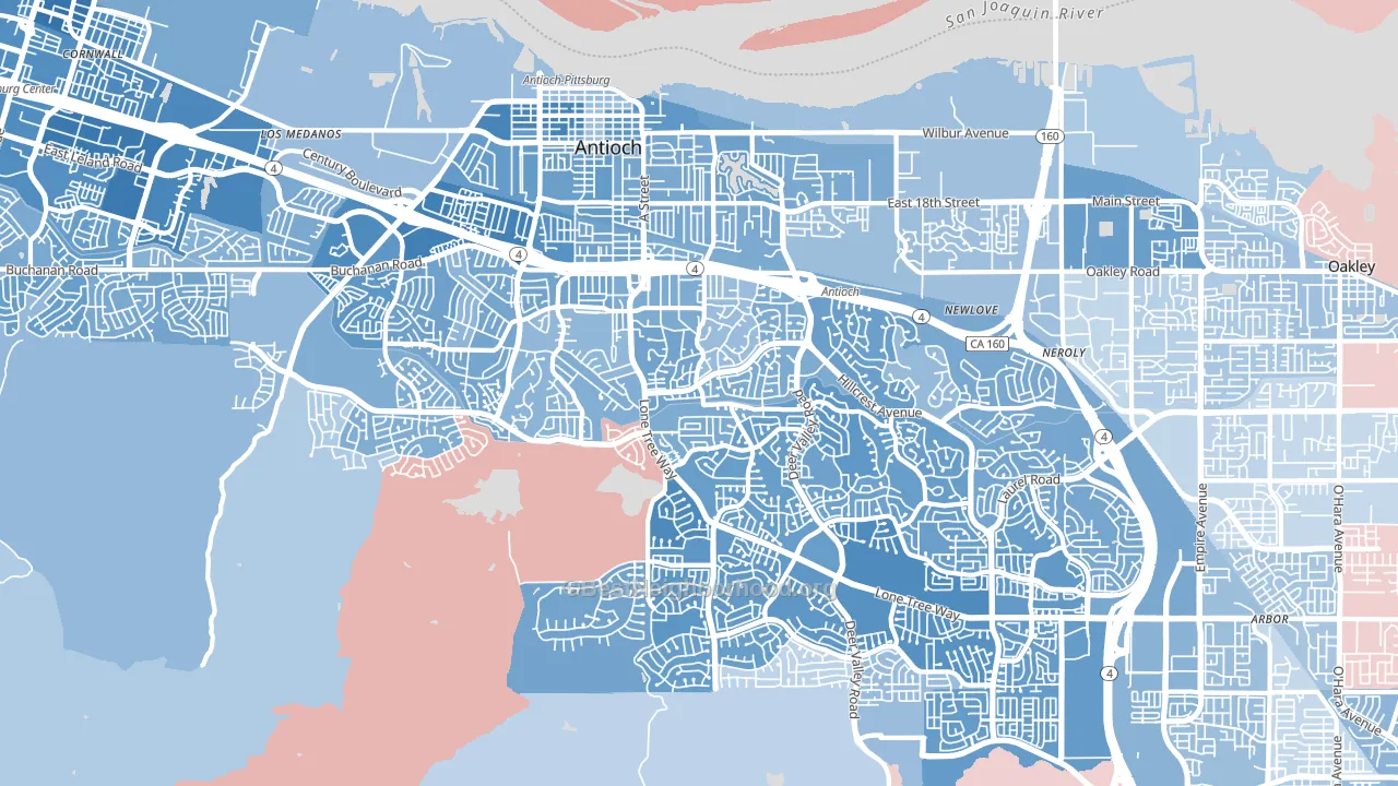 Antioch, CA block-group political-lean map