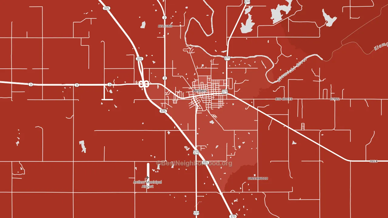 Antlers, OK block-group political-lean map