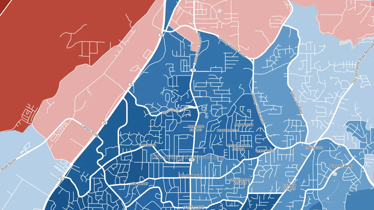 Apple Valley, Birmingham, AL block-group political-lean map