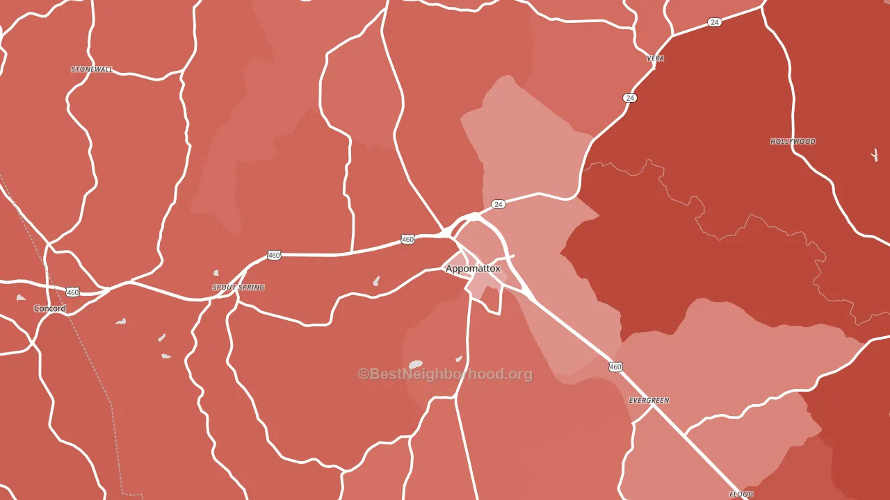 Appomattox County, VA block-group political-lean map