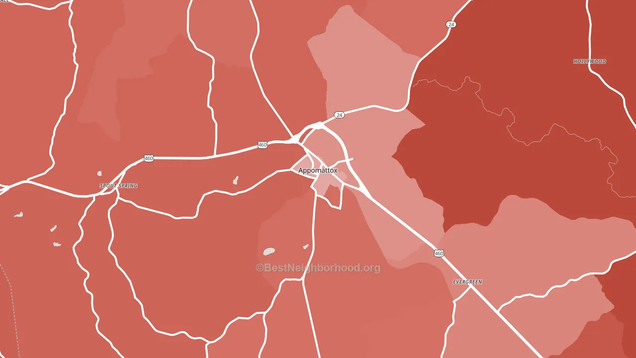 Appomattox, VA block-group political-lean map