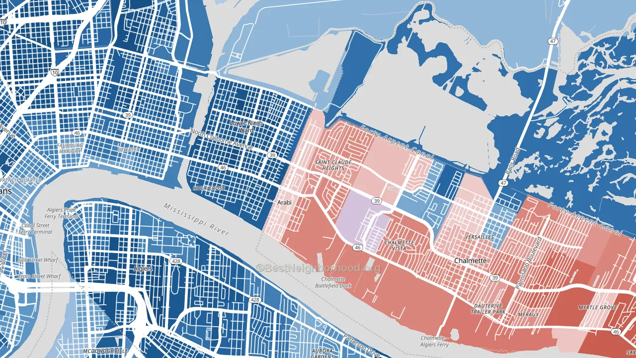 Arabi, LA block-group political-lean map
