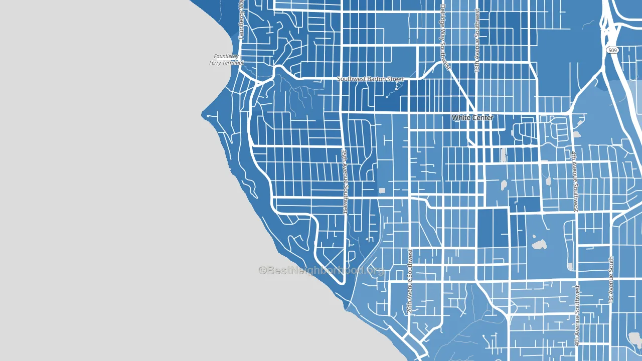 Arbor Heights, Seattle, WA block-group political-lean map