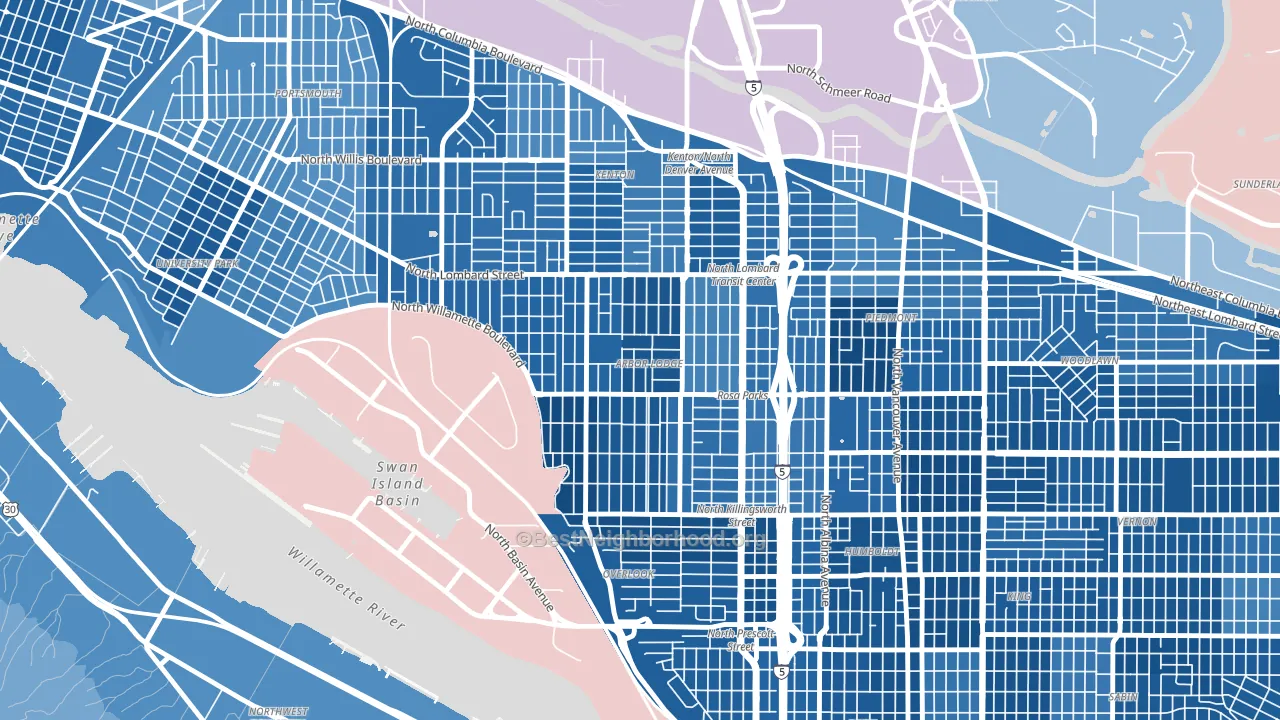 Arbor Lodge, Portland, OR block-group political-lean map