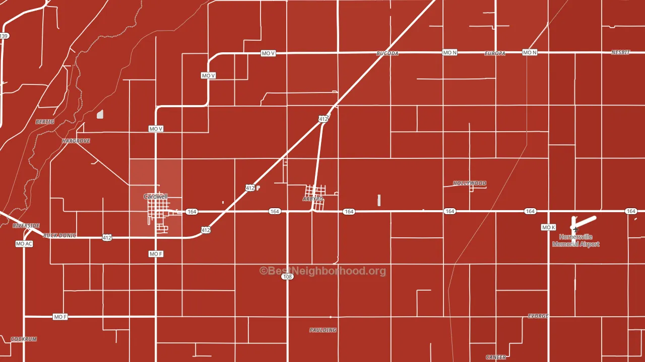 Arbyrd, MO block-group political-lean map