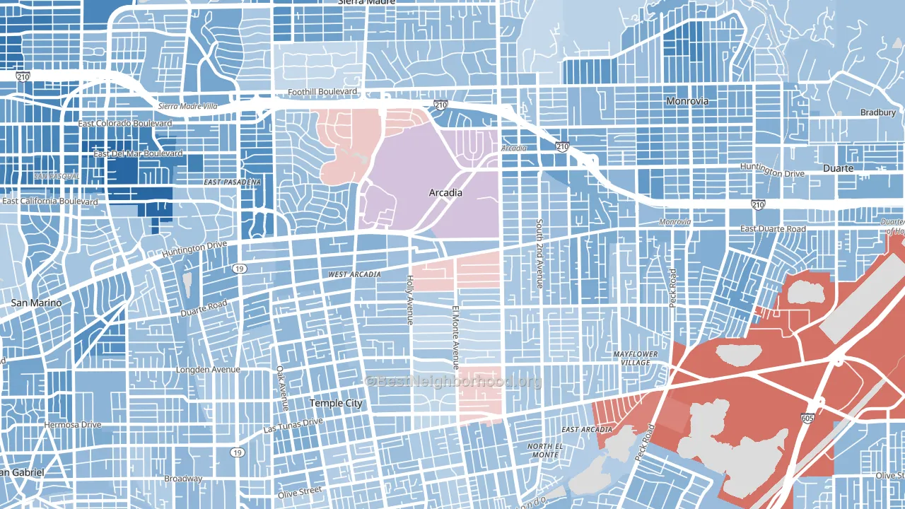Arcadia, CA block-group political-lean map