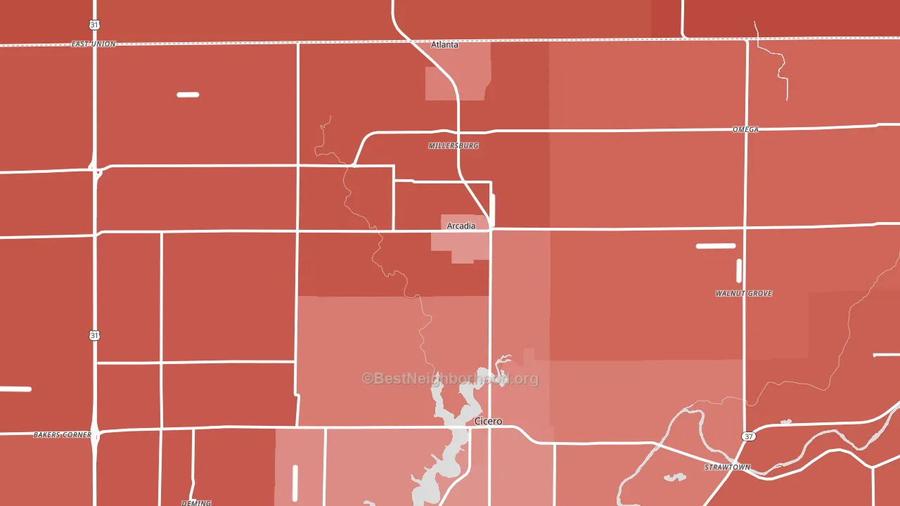 Arcadia, IN block-group political-lean map