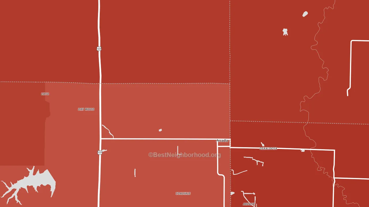 Arcadia, KS block-group political-lean map