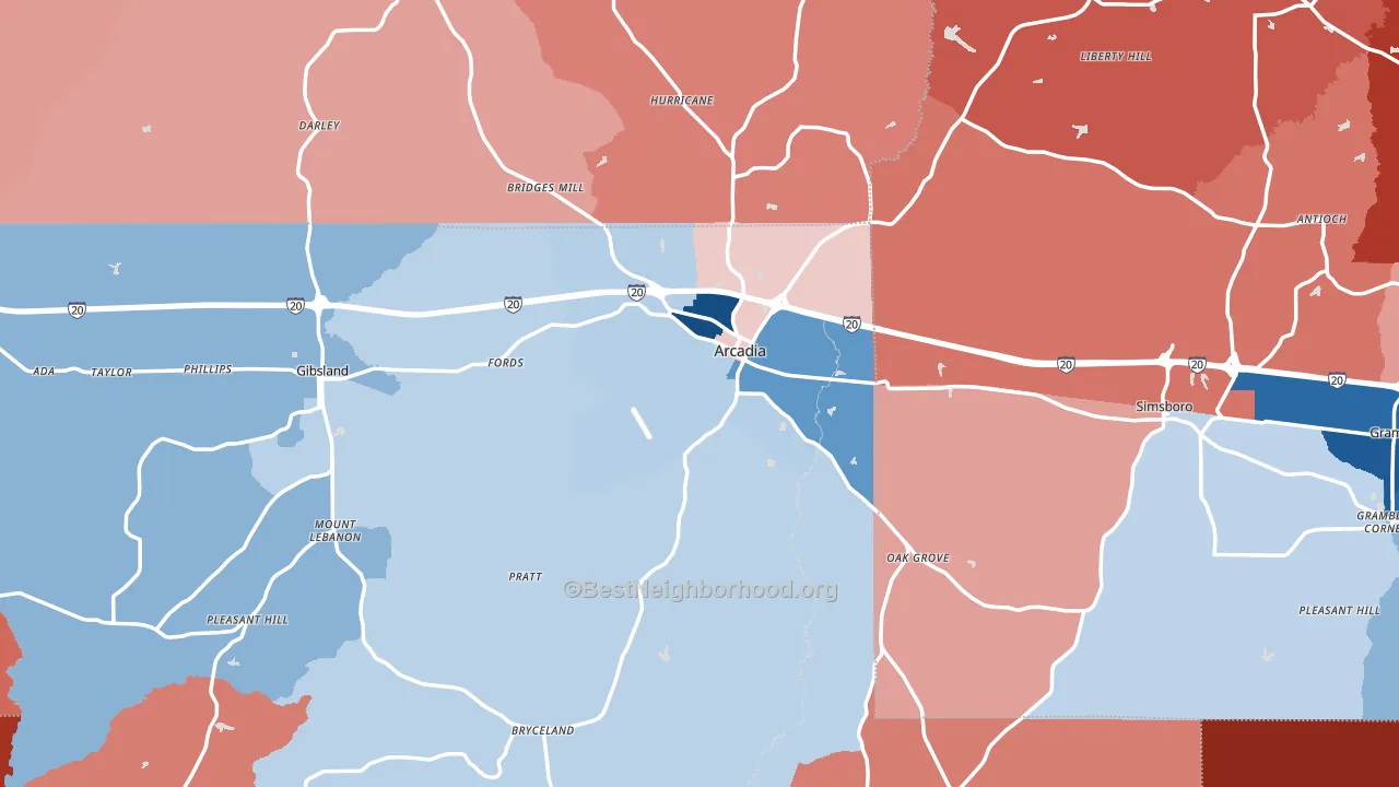 Arcadia, LA block-group political-lean map