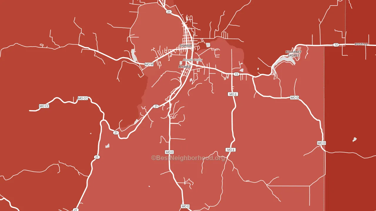 Arcadia, MO block-group political-lean map