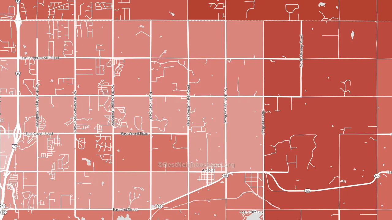 Arcadia, OK block-group political-lean map