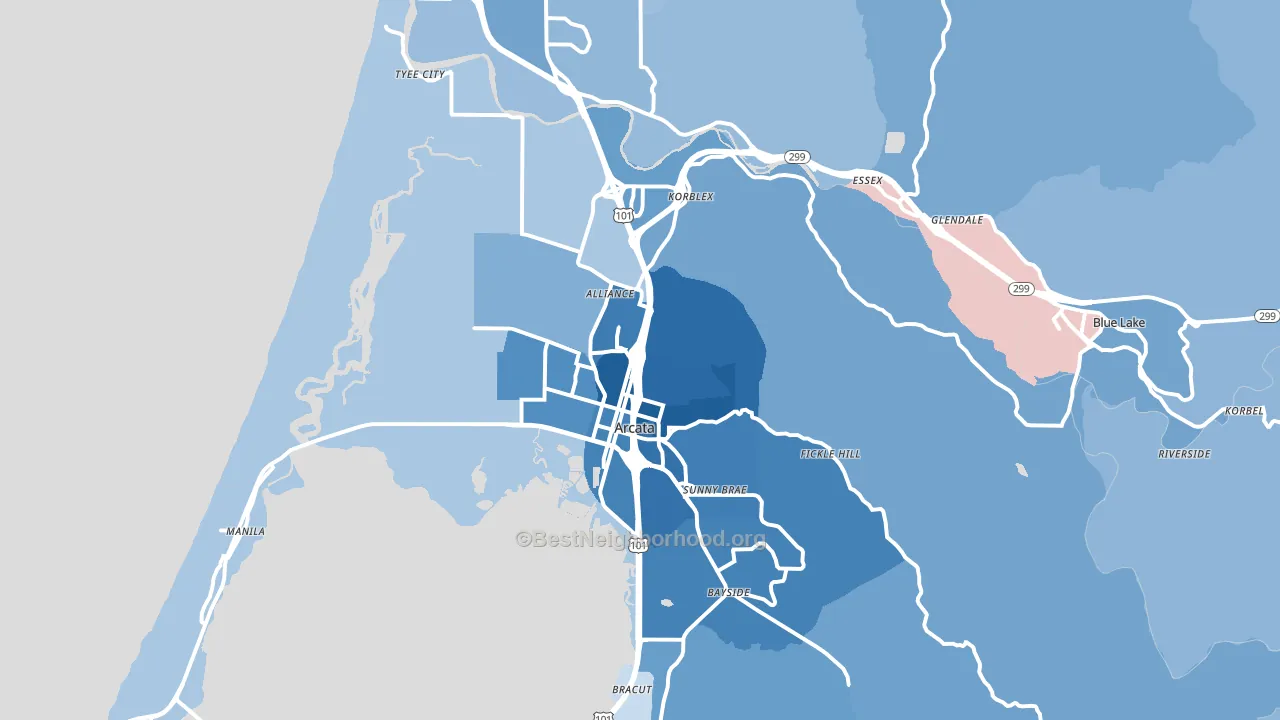 Arcata, CA block-group political-lean map