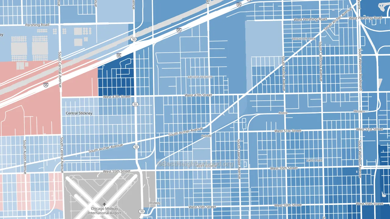 Archer Heights, Chicago, IL block-group political-lean map